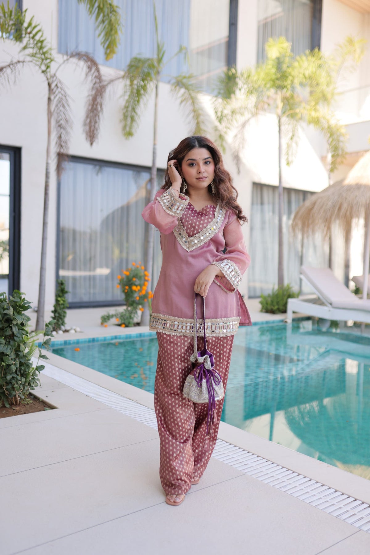 Noorvana Ready-Made Top-Pant with Batwa Set