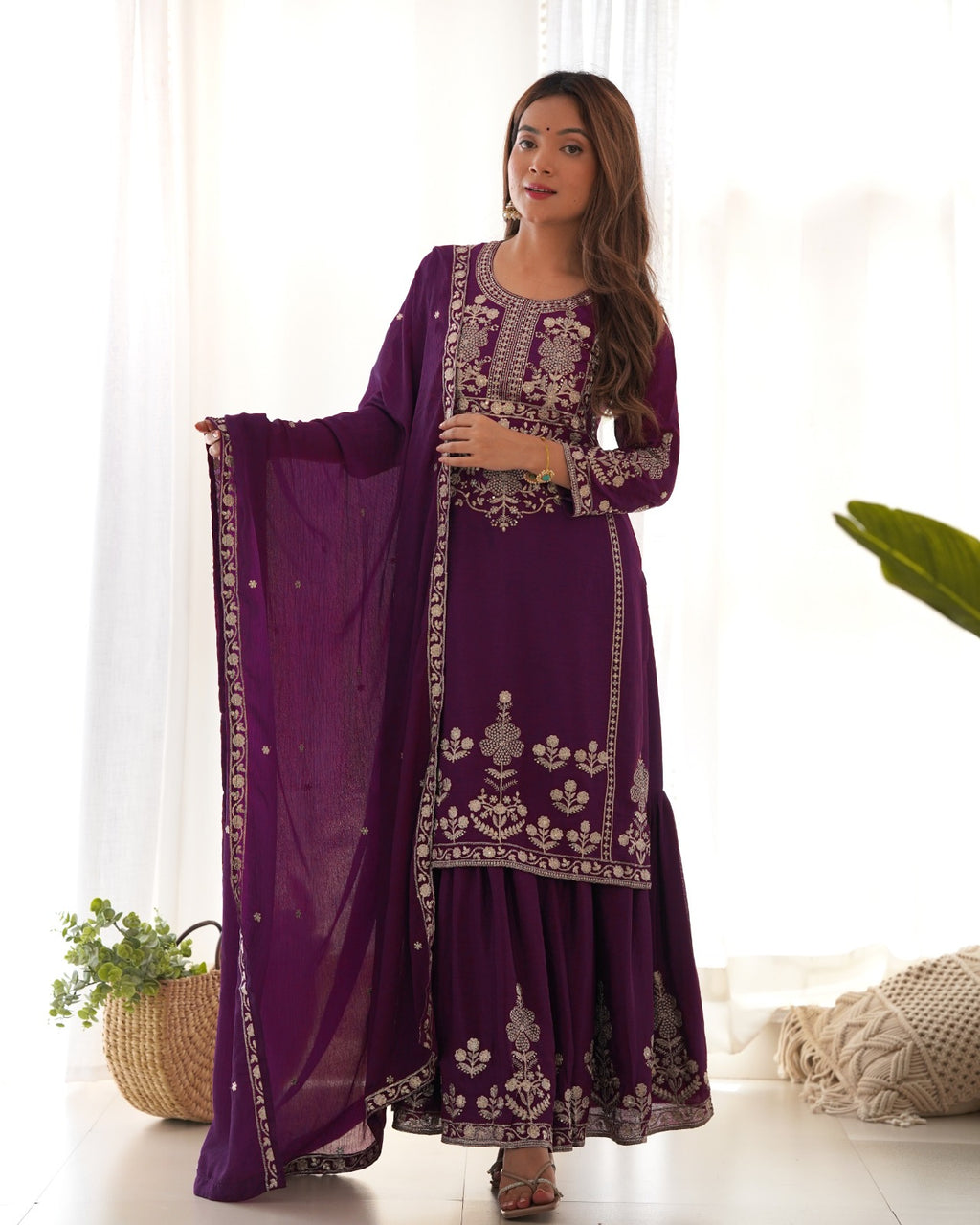 Chinon Silk Embroidered Sharara Set