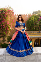 Vichitra Silk Lahenga Choli - Blue Colour
