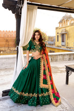 Vichitra Silk Lahenga Choli - Green Colour