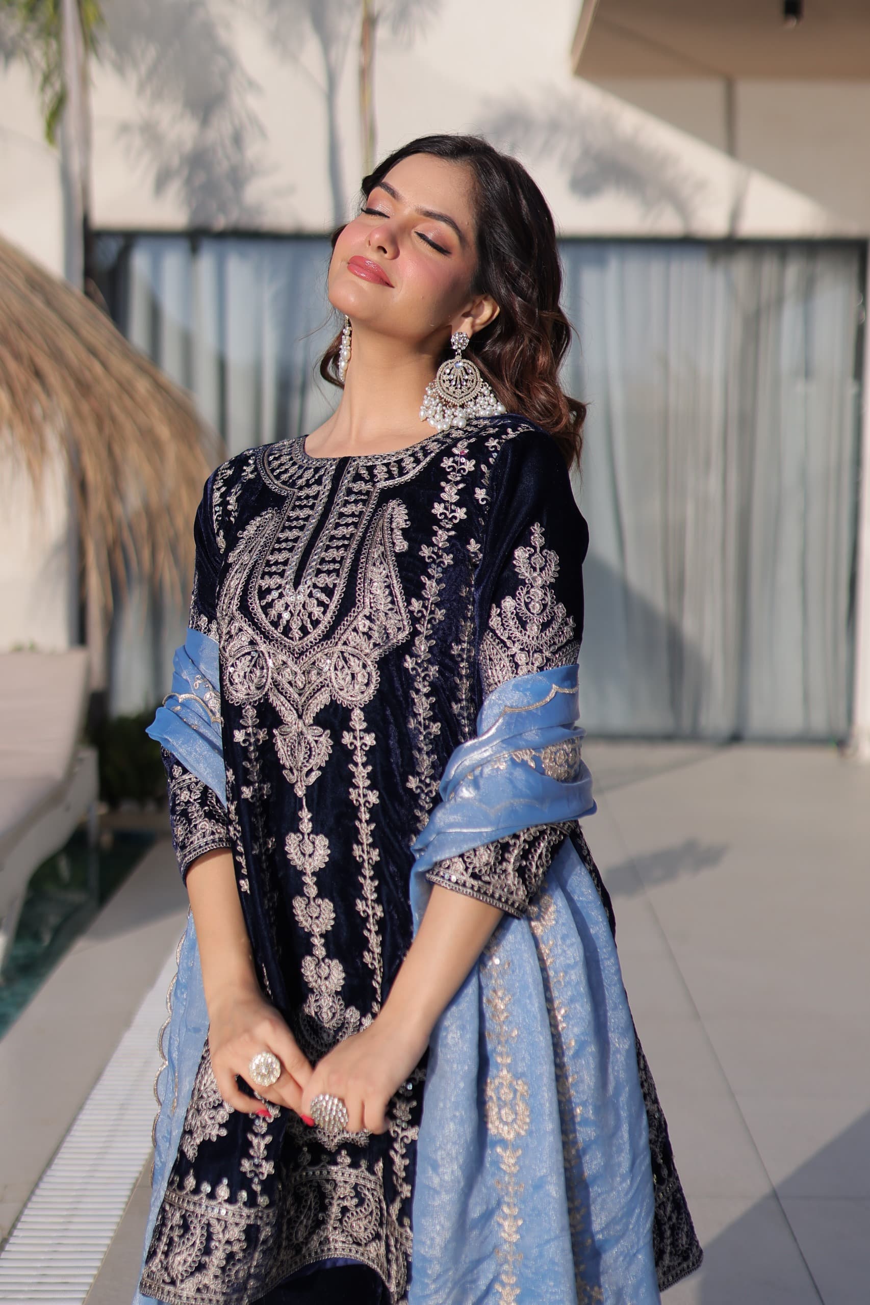 Premium Velvet Top Pant Dupatta Set