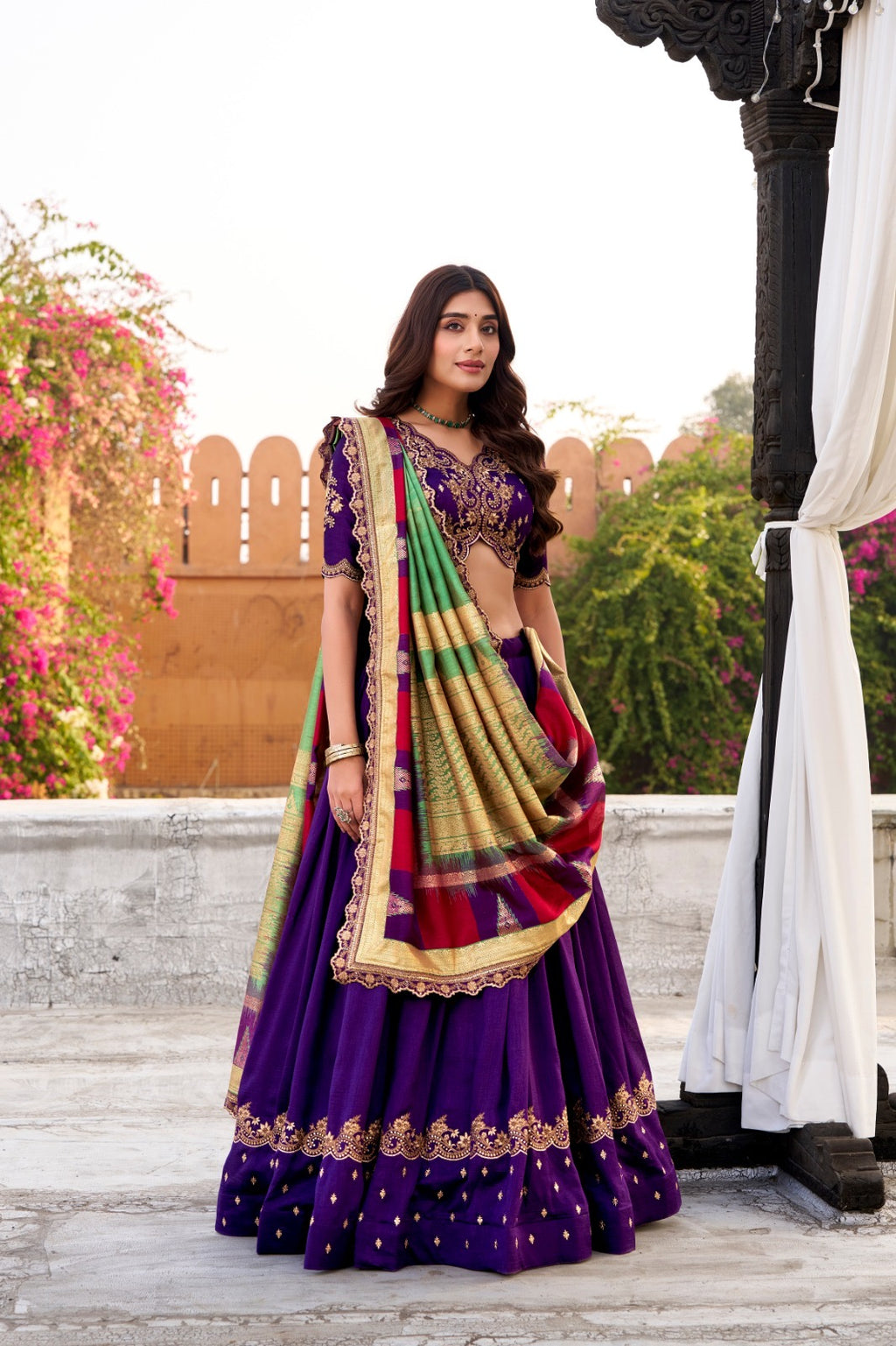 Vichitra Silk Lahenga Choli - Purple Colour