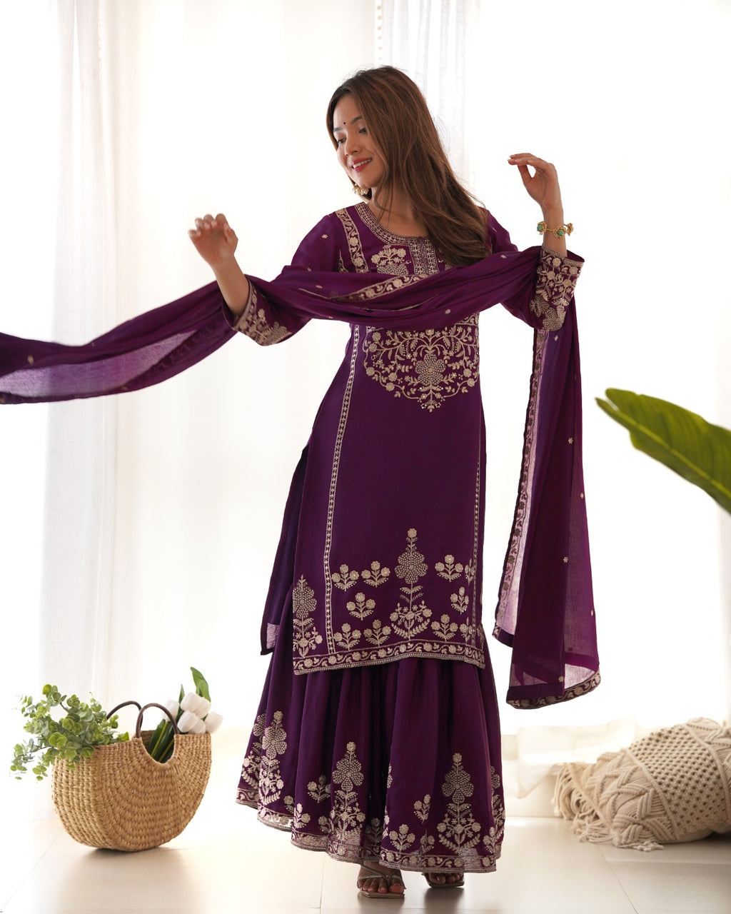 Chinon Silk Embroidered Sharara Set