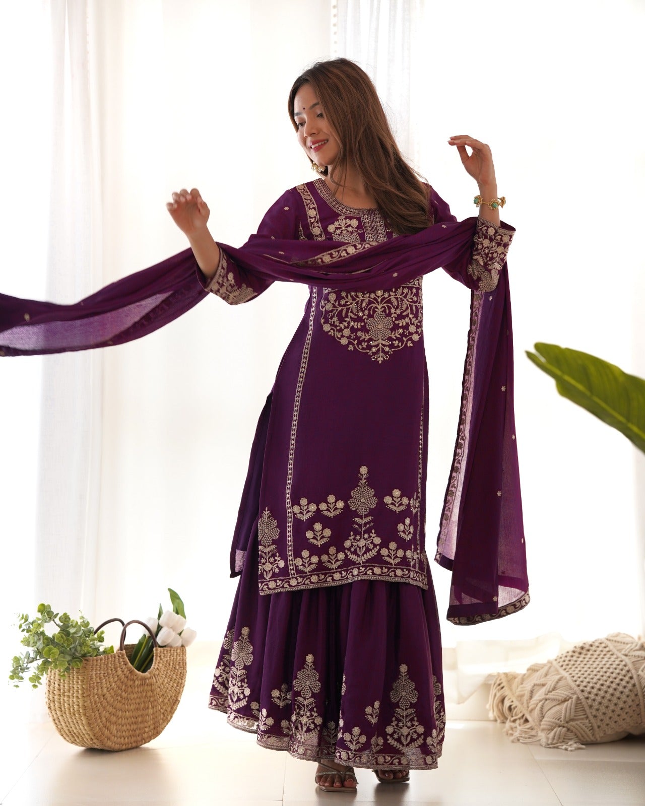 Chinon Silk Embroidered Sharara Set