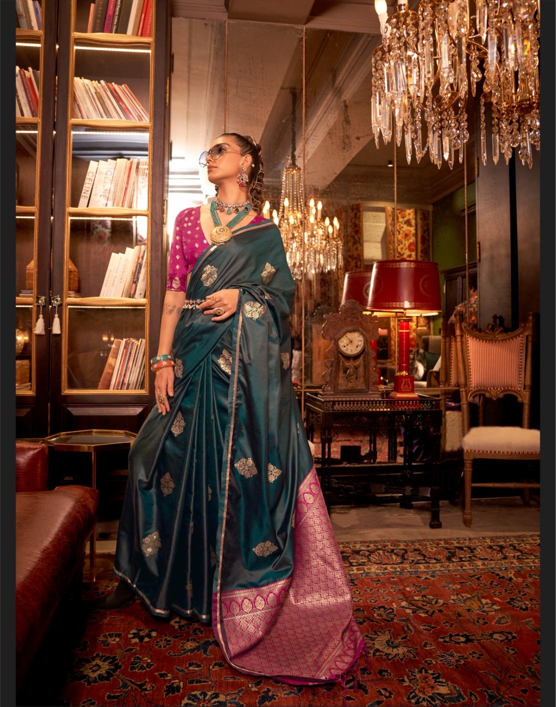 Emerald Teal Noorvana Regal Satin Weave Saree