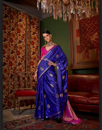 Classic Blue Noorvana Regal Satin Weave Saree