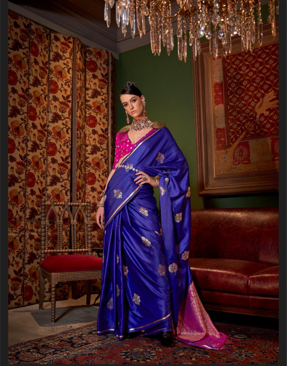 Classic Blue Noorvana Regal Satin Weave Saree