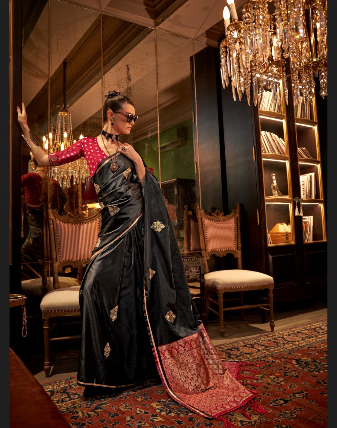 Midnight Black Noorvana Regal Satin Weave Saree