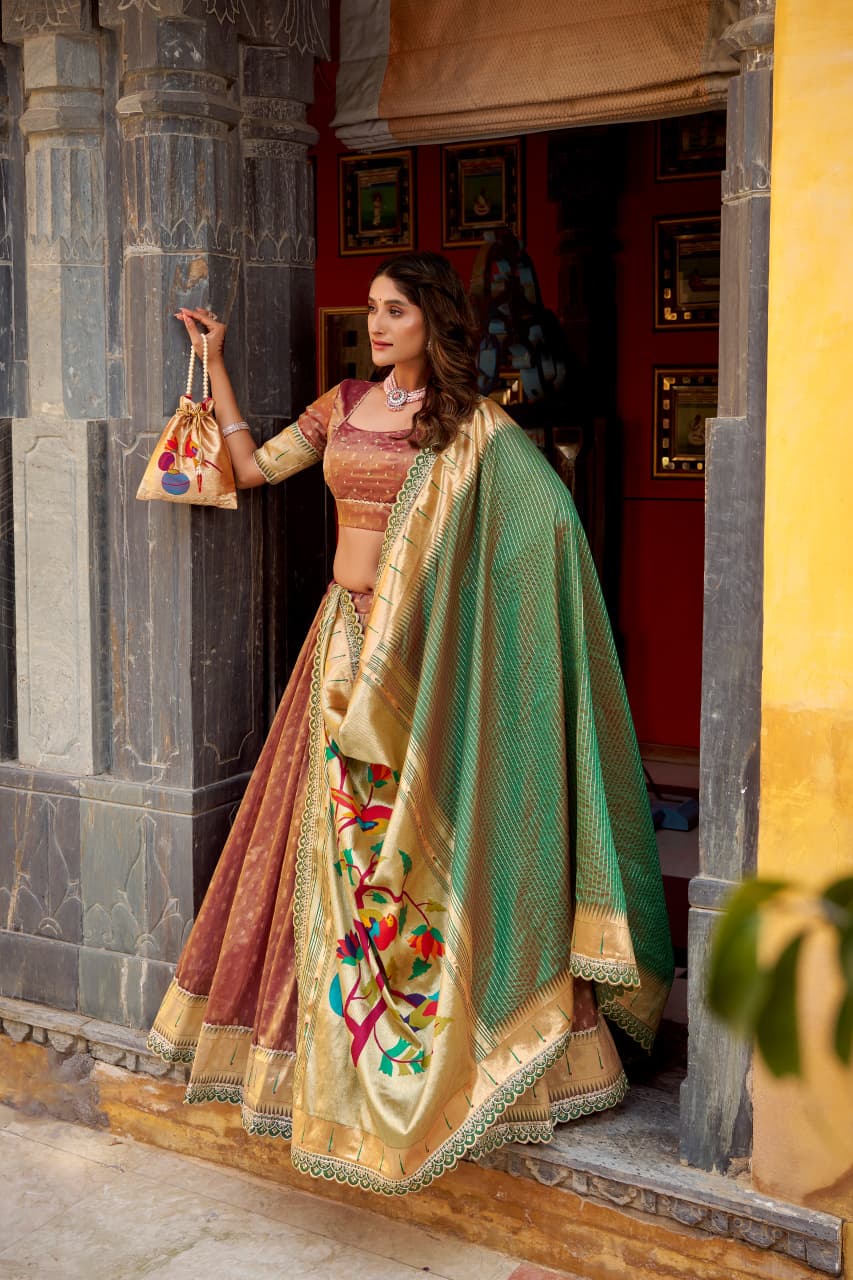 Royal Peach Noorvana Paithani Royale Lehenga