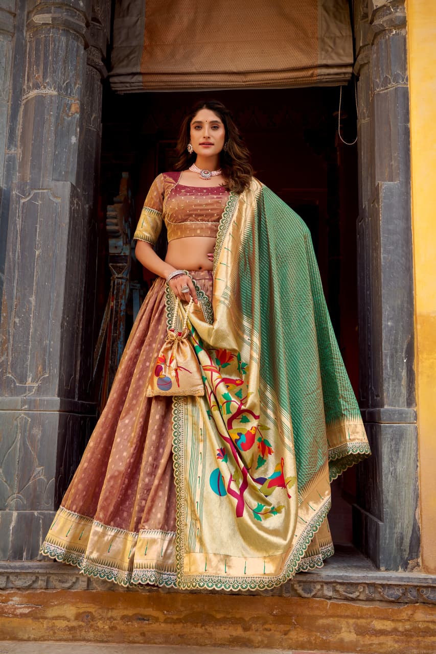 Royal Peach Noorvana Paithani Royale Lehenga