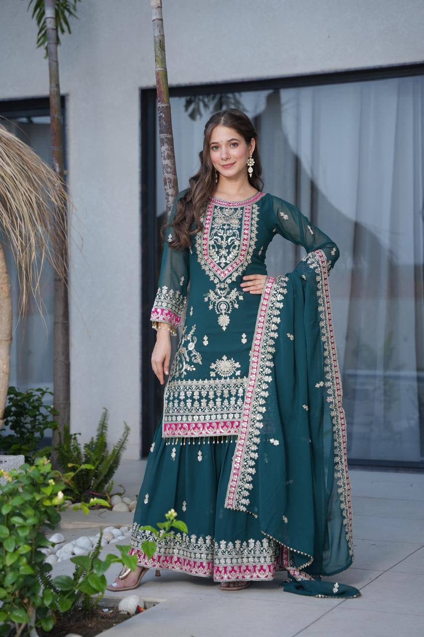 Dark Green Premium Festive Sharara Set