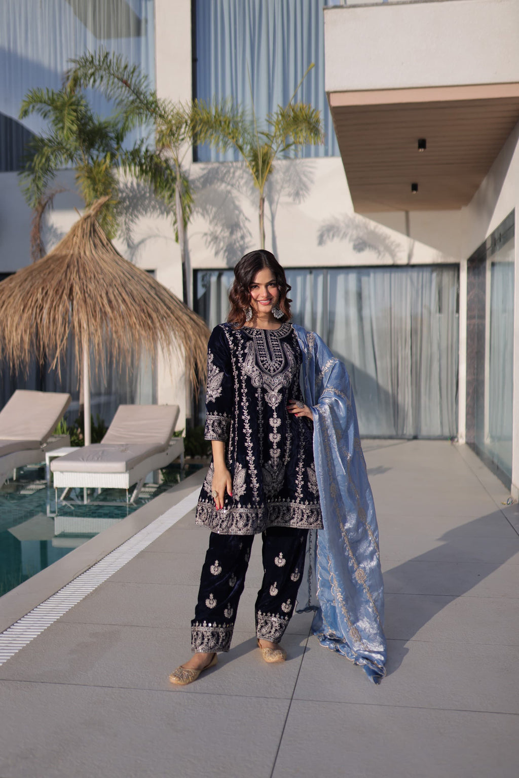 Premium Velvet Top Pant Dupatta Set