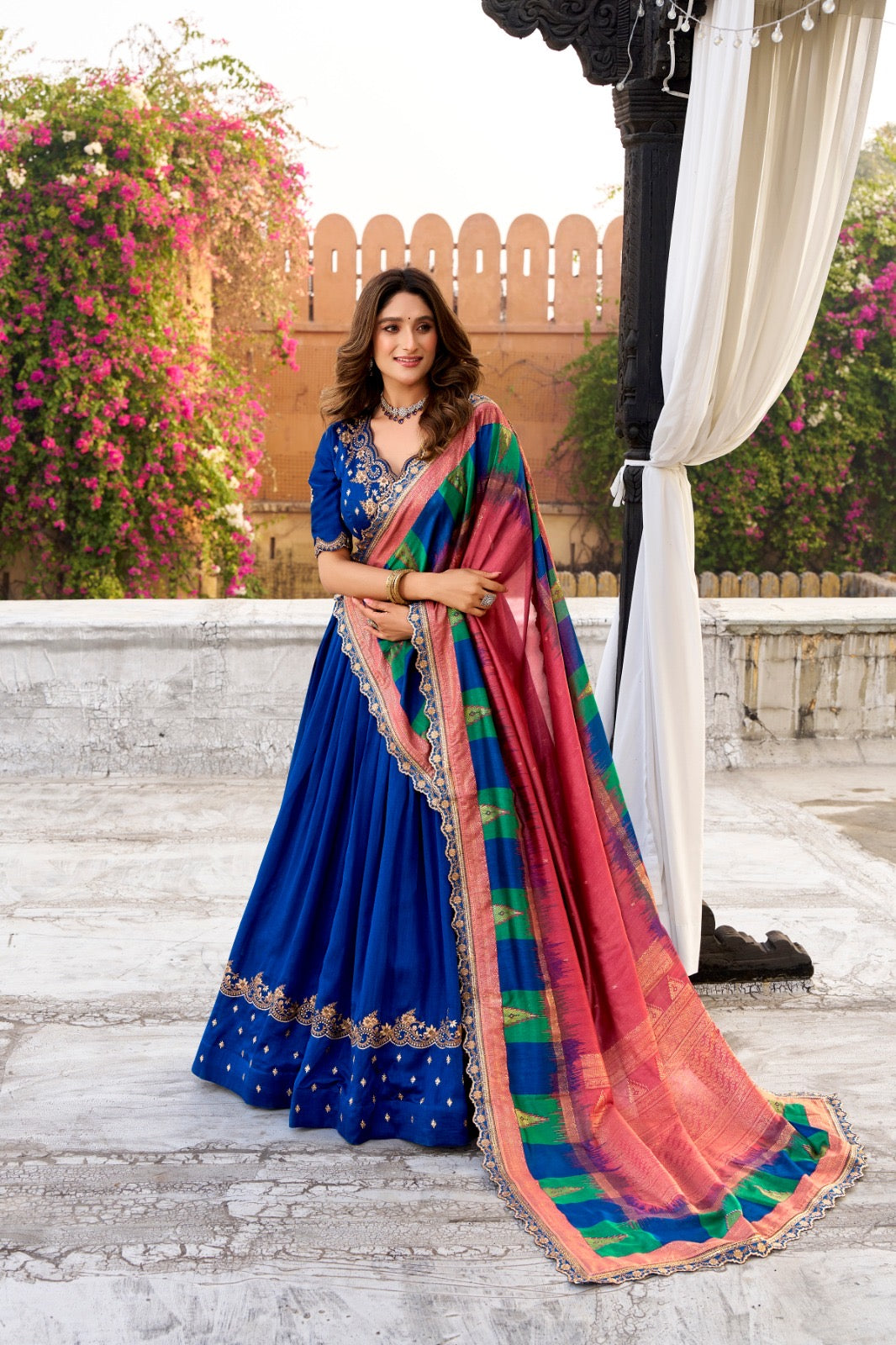 Vichitra Silk Lahenga Choli - Blue Colour