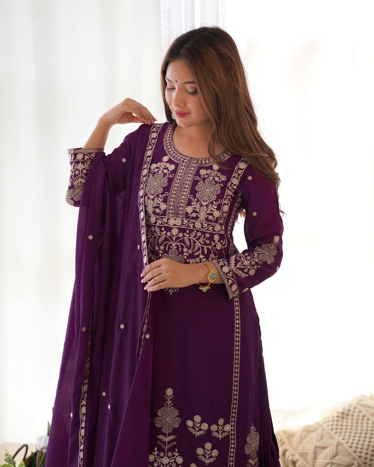 Chinon Silk Embroidered Sharara Set