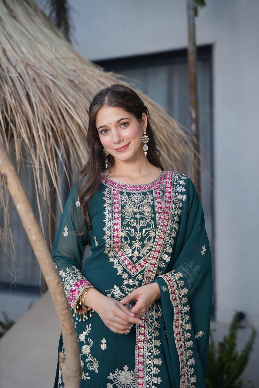 Dark Green Premium Festive Sharara Set