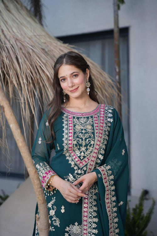 Dark Green Premium Festive Sharara Set