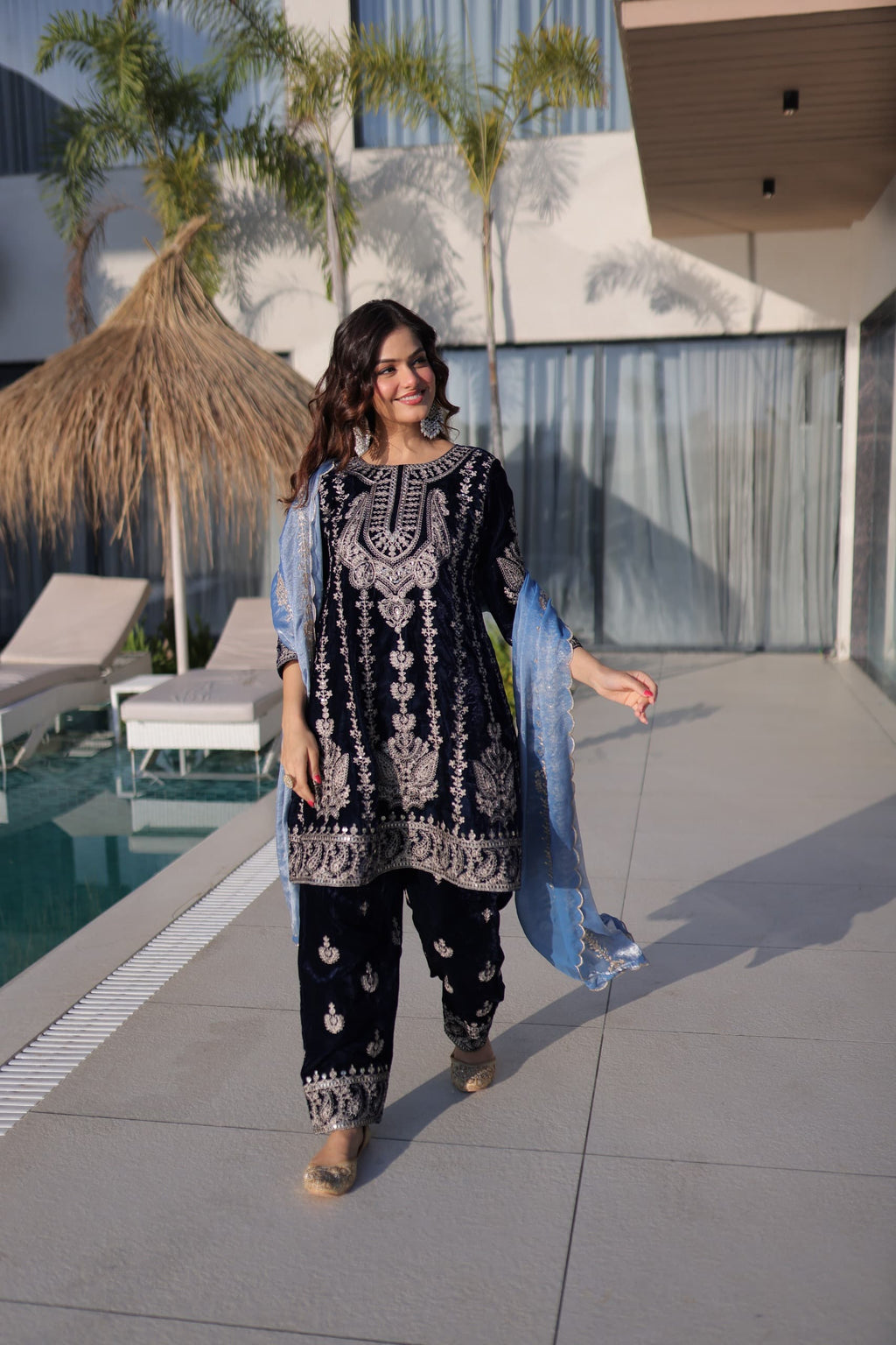 Premium Velvet Top Pant Dupatta Set