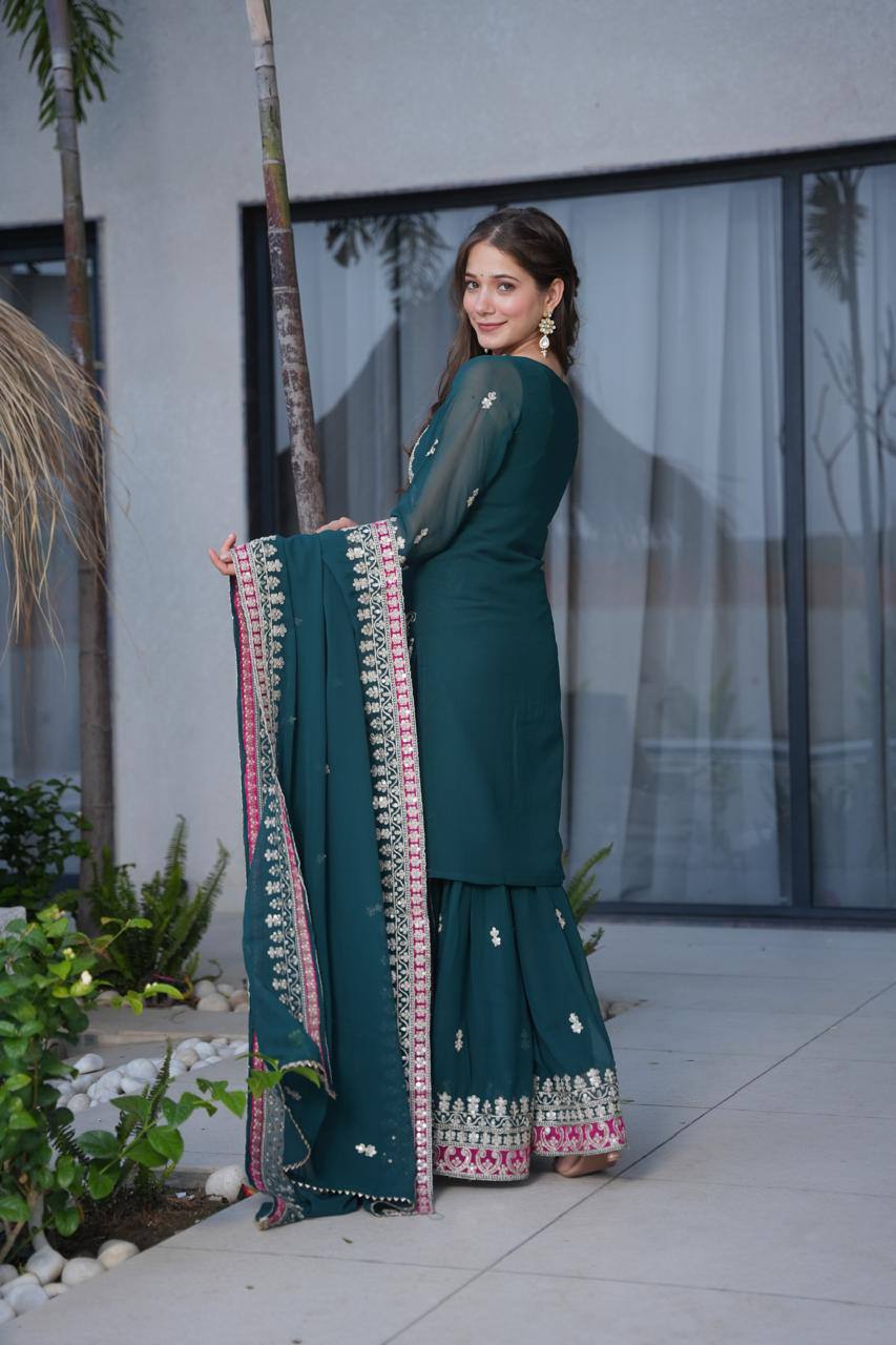 Dark Green Premium Festive Sharara Set