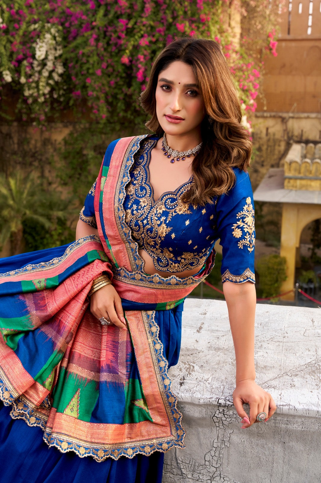 Vichitra Silk Lahenga Choli - Blue Colour
