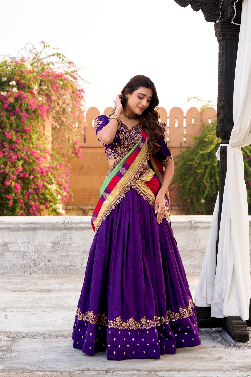 Vichitra Silk Lahenga Choli - Purple Colour